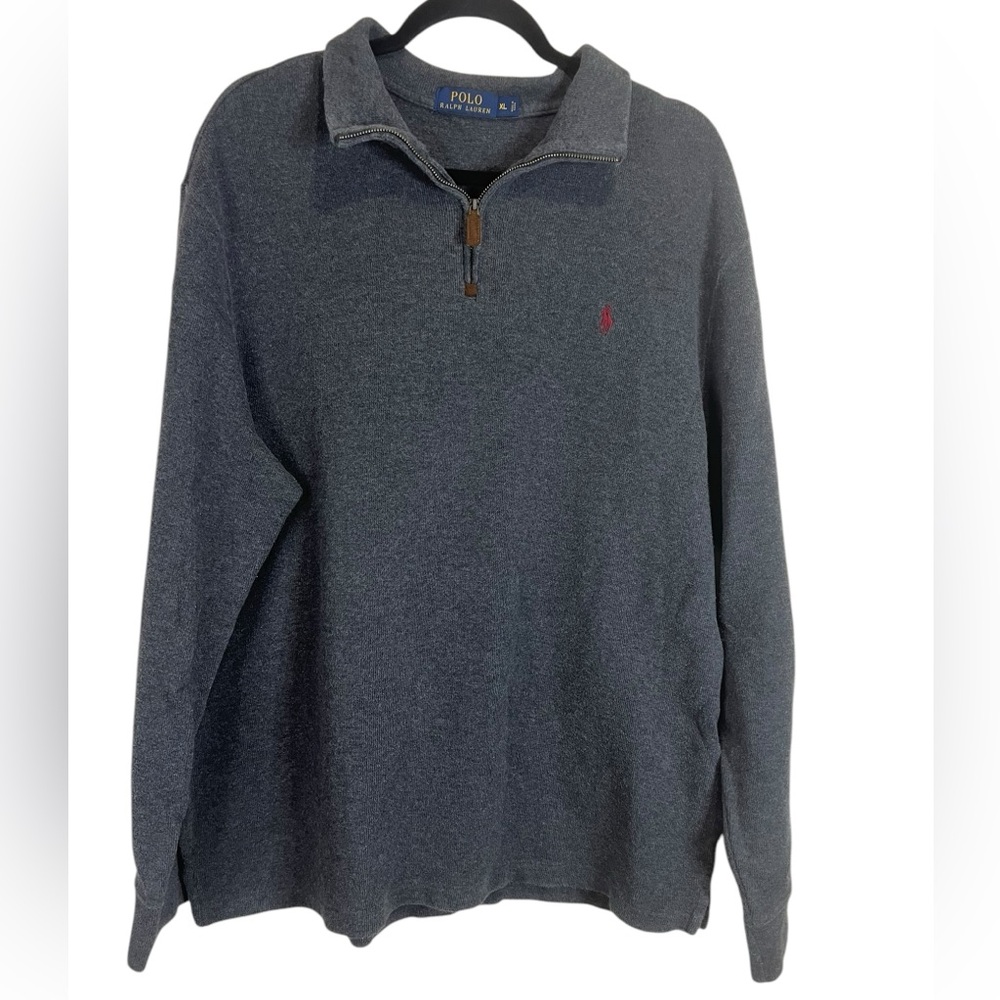 Ralph Lauren polo Mens XL Pullover Charcoal Gray Cotton Knit Quarter Zip